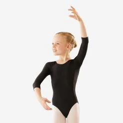 Long-Sleeved Ballet Leotard Black - Girls