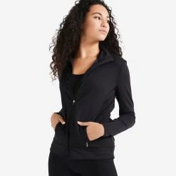 Women's Gym Straight-Cut Jacket - FJAÂ 100 Black