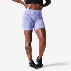 Women’s Fitness Cycling Shorts - 500 Purple Print