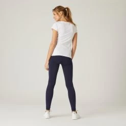 Women’s Fitness Leggings - Fit+ 500 Navy Blue -Fit Zone Shop womens fitness leggings fit 500 navy blue 2